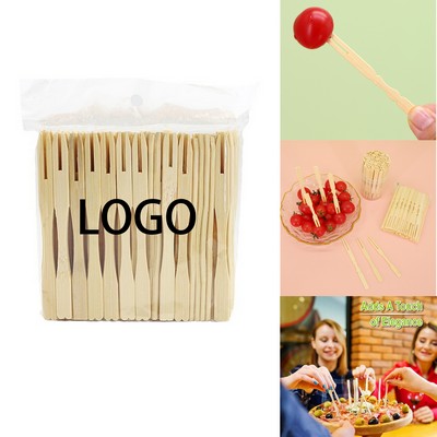 100 Pcs 3.5" Bamboo Appetizer Forks Set