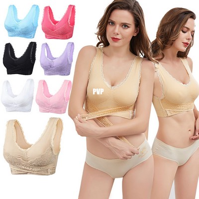 Gathering Lace Sports Bra Front Cross