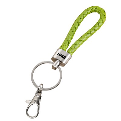 Chic Plastic Buckle Weaved PU Leather Keychain