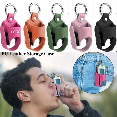 Portable PU Leather Asthma Inhaler Holder With Keychain