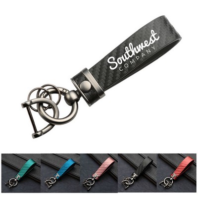 Carbon Fiber Leather Car Keychain