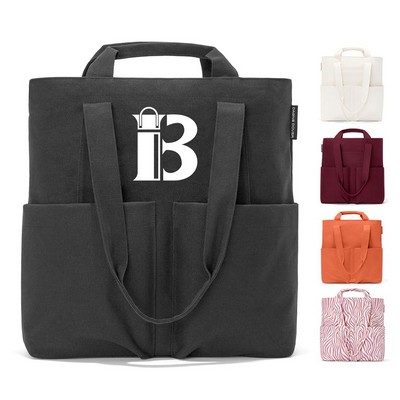 Open Top Multi Pockets Canvas Tote Bag