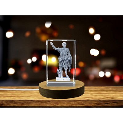 Augustus Caesar 3D Crystal Trophy Award w/LED Base - Historical Keepsake