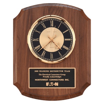 Walnut Quartz Clock, Brass Diamond Spun Bezel