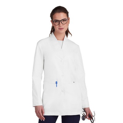 koi - Essentials - Women's Four-Pocket Collarless Pearlized Button-Front 31.5" Care Lab Coat