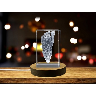 3D Engraved Crystal Foot Trophy Award w/LED Base - Recognition of Strength and Inspiration