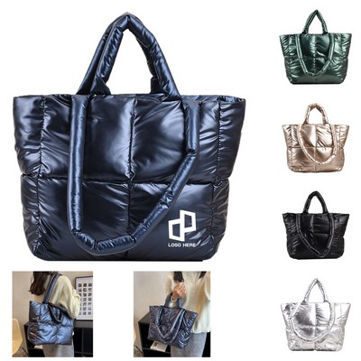 Winter Puffy Cotton Tote Shoulder Bag