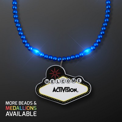 Blue LED Bead Necklace with Las Vegas Medallion - PRINTED