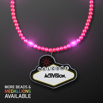Pink LED Bead Necklace with Las Vegas Medallion - PRINTED