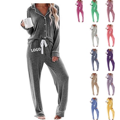 Long Sleeved Button Up Pajama Set for Women
