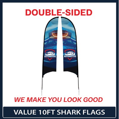 Value 10' Shark Flag - Double Sided w/Spike Base and Carry Bag