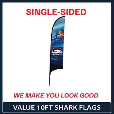 Value 10' Shark Flag - Single Sided w/Spike Base and Carry Bag