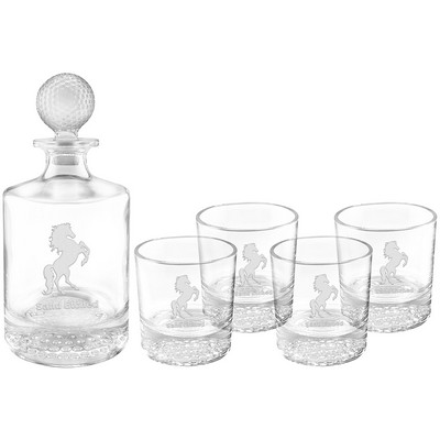 Polar Camel 850ml Round Golf Glass Decanter Set w/Four 9 oz. Golf Rocks Glasses in a Black Gift Box