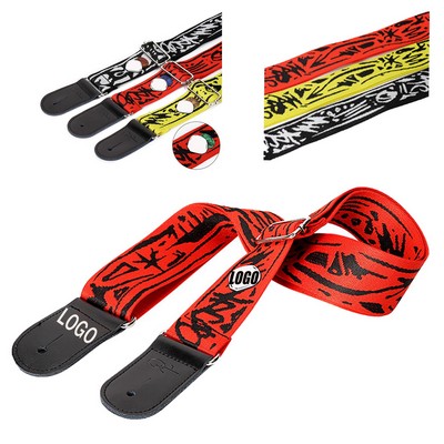 Vivid Print Fabric Guitar Strap With Leather Ends