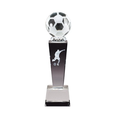 Male Soccer Crystal Trophy with Laser Engraved Figure (8 3/4" x 2 1/2")