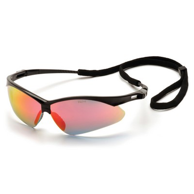 PMXTREME Safety Glasses, Black Frame with Ice Orange Lens or Silver Frame with Ice Blue Lens w/ Cord