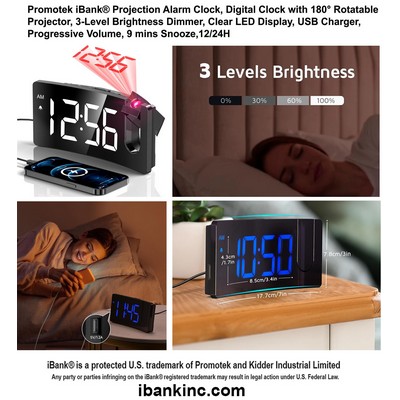 iBank ® Projection Alarm Clock, Digital Clock with 180° Rotatable Projector