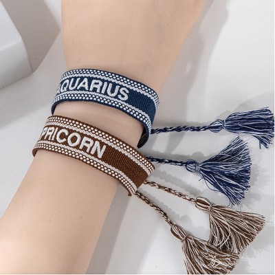 Hand-Woven Embroidery Wristband w/Tassels