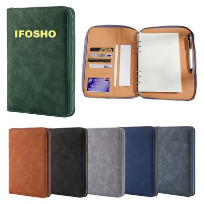 A5 PU Leather Budget Planner Binder 6 Rings Business Notebook Journal with Zipper and Refill Paper