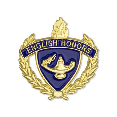 1" English Honor Lapel Pin with Lamp of Learning and Wreaths Enameled