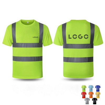 Neon Reflective Tape Safety Mesh Work Tee