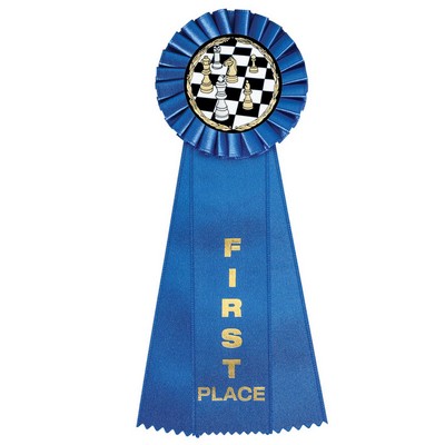 Rosette Blue 1st Place 3 Streamer Ribbon (4" x 11")