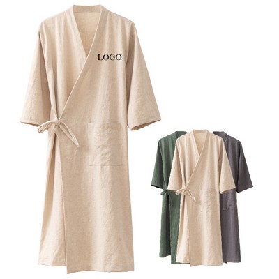 Simple Cotton And Linen Bathrobe