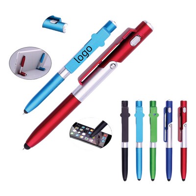 4-In-1 Abs Multifunctional Ballpoint Pen W/Led Light & Stylus & Phone Holder Stand