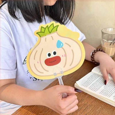 Custom Shaped Plastic Hand Held Fan W/ Clear Handle