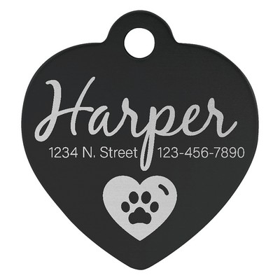 1" x 1" Black Anodized Aluminum Heart Pet Tag