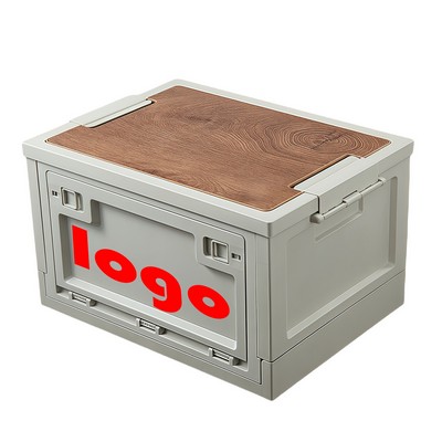 Collapsible Storage Bins with Wood Lids