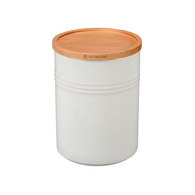 Le Creuset 2.5Qt Stoneware Storage Canister W/ Wood Lid White