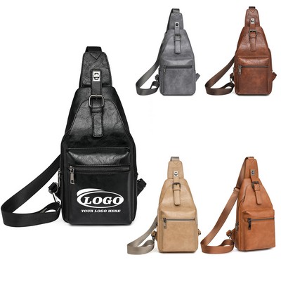 PU Leather Crossbody Sling Bag with Zipper Pockets