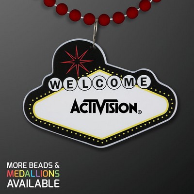 Imprintable Vegas Sign Medallion with Crimson Beaded Necklace - PRINTED