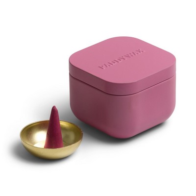 Pink Cubed Metal Tin Incense W/ 20 Incense Cones + Incense Cone Holder