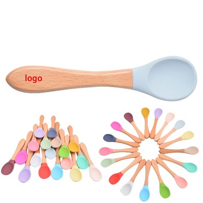 Baby Feeding Spoon with Soft Curved Silicone Tip & Bamboo Handle