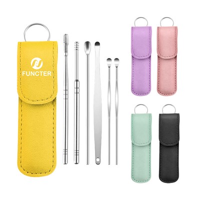 Six-Piece Stainless Steel Ear Spoon Set With Pu Bag