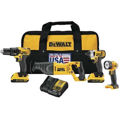 DeWalt 20V Max 4-Tool Combo Kit - Drill/Driver Impact Recip Saw Worklight