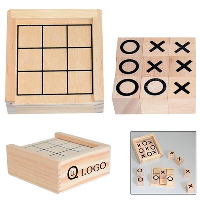 3.23X3.15X1.3" Mini Wooden Tic-Tac-Toe Challenger Game