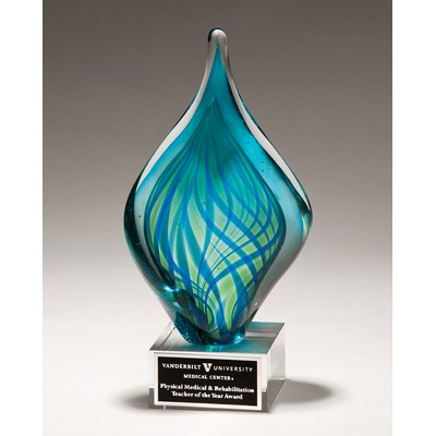 Blue and Green Twist Art Glass on Clear Base, 8-3/4"H