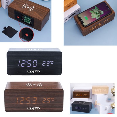 Multifunctional Wooden Alarm Clock