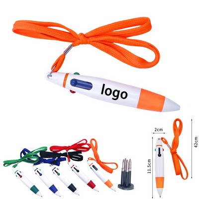 4-Color Retractable Ballpoint Pen with Lanyard