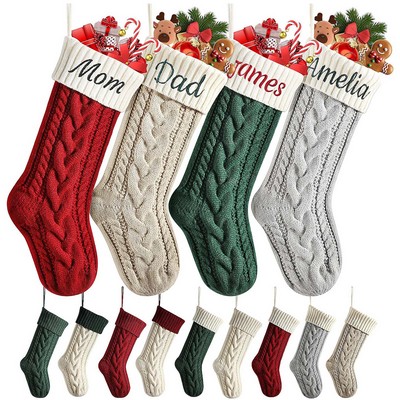 18" Large Cable Knitted Holiday Stockings Fireplace Décor
