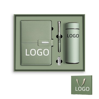 Four Piece Business Gift Set With Notebook Usb Drive Pen Thermal Mug