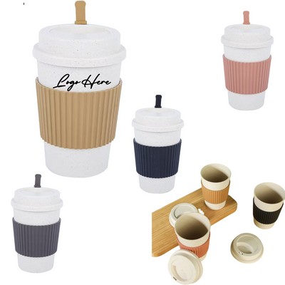 16oz Biodegradable Wheat Straw Coffee Cup with Sleeve