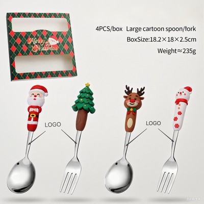 Stainless Steel Spoon and Fork Cute Santa Christmas Tree Cutlery