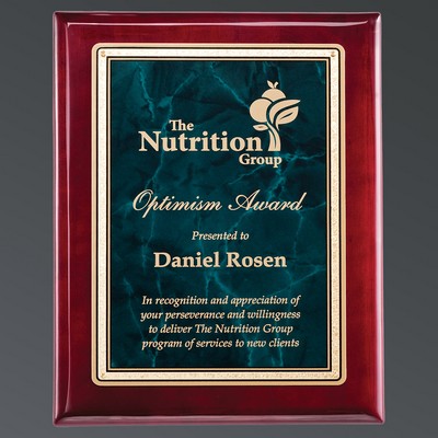 Rosewood Piano Finish Plaque, Emerald Green LaserFX® Plate w/Florentine, Large (9"x12")