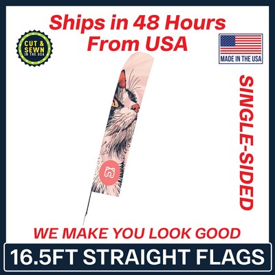 16.5' Straight Flag - Single Sided w/Spike Base - Made in the USA