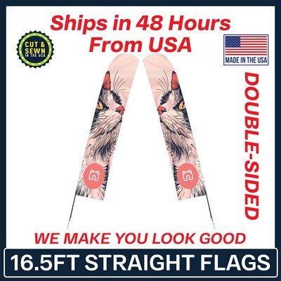 16.5' Straight Flag - Double Sided w/Spike Base - Made in the USA