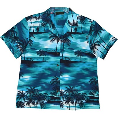 Ladies Hawaiian Shirt (DEEP INVENTORY) - 100% Cotton Poplin Tropical Print w/ Coconut Buttons
